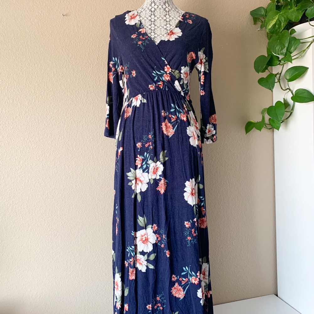 Beachcoco Maxi Maternity Dress, Blue Floral, XL